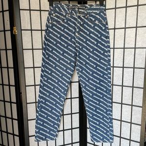 ALEXANDER WANG high rise logo jeans in blue and white size 26